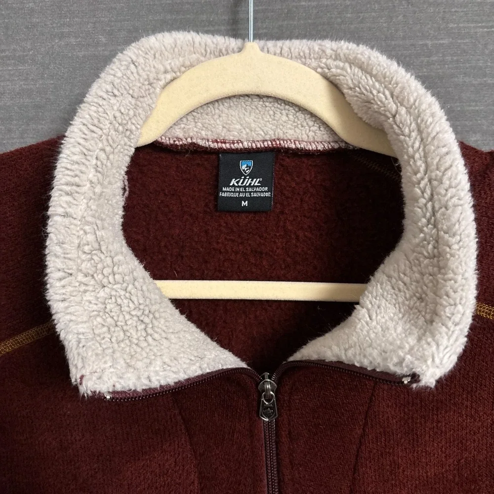 Kuhl Pullover Sweater M Red Brown Sherpa‎ Outdoor Hiking Warm Quarter Zip Casual